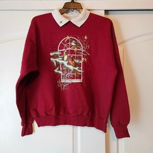 Morning Sun Cardinal Bird Sweatshirt Grannycore Winter Holiday‎ Red Christmas